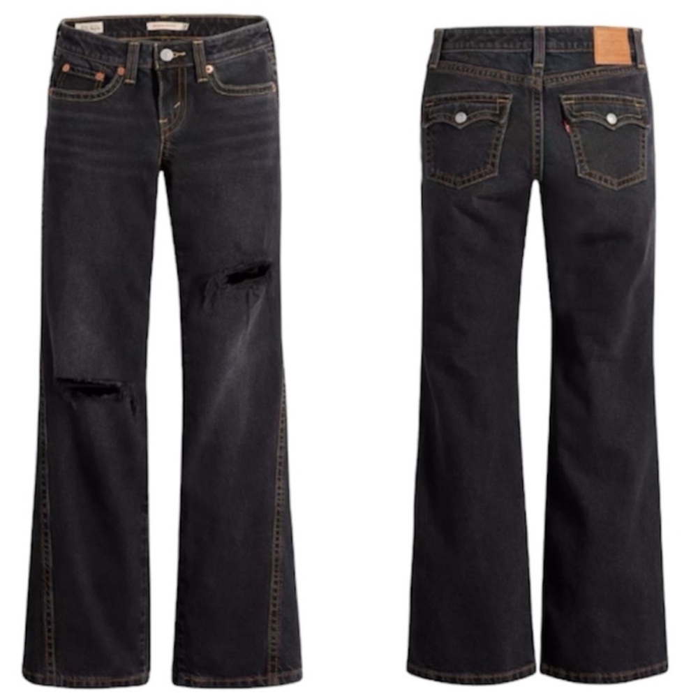 Levi’s Noughties Low Rise Bootcut Jeans Black Distressed Button Flap Pockets - Picture 5 of 15